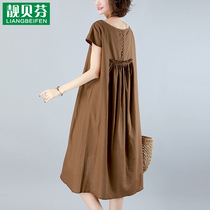 靓贝芬贵夫人35一45亚麻连衣裙女夏妈妈气质名媛女装高端过膝裙子