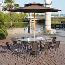  Outdoor table and chair waterproof sunscreen rattan chair three-piece balcony table and chair with umbrella courtyard leisure outdoor tempered glass