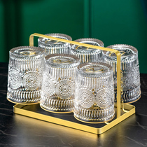 Light luxury gold edge embossed glass cup water Cup home Nordic retro simple ins Wind drinking water cup tea cup set