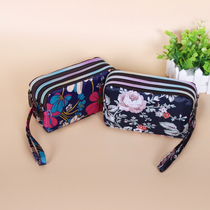 Coin purse women's long canvas clutch simple three-layer zipper handbag ladies small bag large capacity mobile phone bag