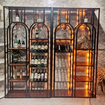 Winery wine wine rack Restaurant Wrought iron floor wine glass wine cabinet display rack Creative luminous wine storage rack