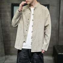 Mo Mos mens mens branches trade temperament dark pattern new mens Chinese style large shirt Y67 long sleeve men