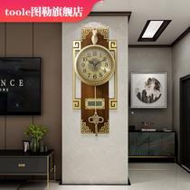 New Chinese-style copper clock wall clock living room home fashion light luxury atmospheric hanging wall clock Chinese style solid wood hanging watch
