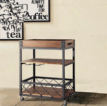 American wrought iron wood dining car retro small cart sideboard restaurant Home rack mobile wine rack KTV wine truck