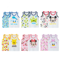 Japanese summer new childrens cotton knitted vest for boys and girls thin short T baby cartoon sleeveless shirt two pieces