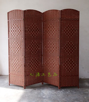 Chinese handmade solid wood folding grass woven screen partition Fashion hotel entrance Living room bedroom mobile folding screen simple
