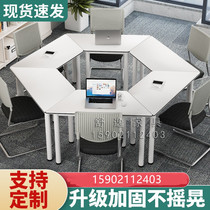 Student class table and chairs trapezoidal desk composition group coaching activities table and chairs hexagonal training table experiment splicing