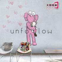 Hand-painted cartoon KAWS Sesame Street wallpaper sneakers clothing store Net red Restaurant Personality bedroom wallpaper