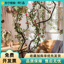753 kim culvert Angus Twisted Rose Vine Simulation Flowers Vines Moon Rosewood wall Hanging Floral figurines