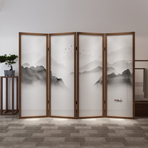 New Chinese style landscape gathering wealth cover screen living room folding mobile solid wood simple modern porch office folding screen
