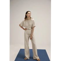 Soulkiss Japan heavyweight imported acetate wrinkle resistant 6A yarn r0w short sleeve wide leg pants two piece set