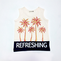 Day single original single boy summer cotton Hawaiian pattern letter print beige bottoming vest