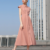 Pink shirt, long skirt, temperament, waistband, skirt, thin, medium length, Pleated Dress, women's summer dress, 2020 NEW