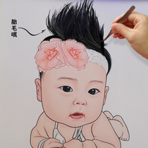 Baby fetal hair painting fetal hair souvenir diy homemade fetal hair painting custom sticker 100-day-old souvenir gift