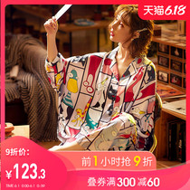 Gong die ice silk Pajama women's long sleeve spring and autumn and summer thin silk two piece suit cartoon student personalized home clothes