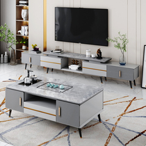 Modern simple bright light rock board kung fu coffee table TV cabinet combination tea table one light luxury living room household tea tray table