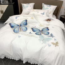 Small fresh light luxury four-piece set cotton cotton Princess style embroidery duvet cover sheets Fitted sheet summer bedding