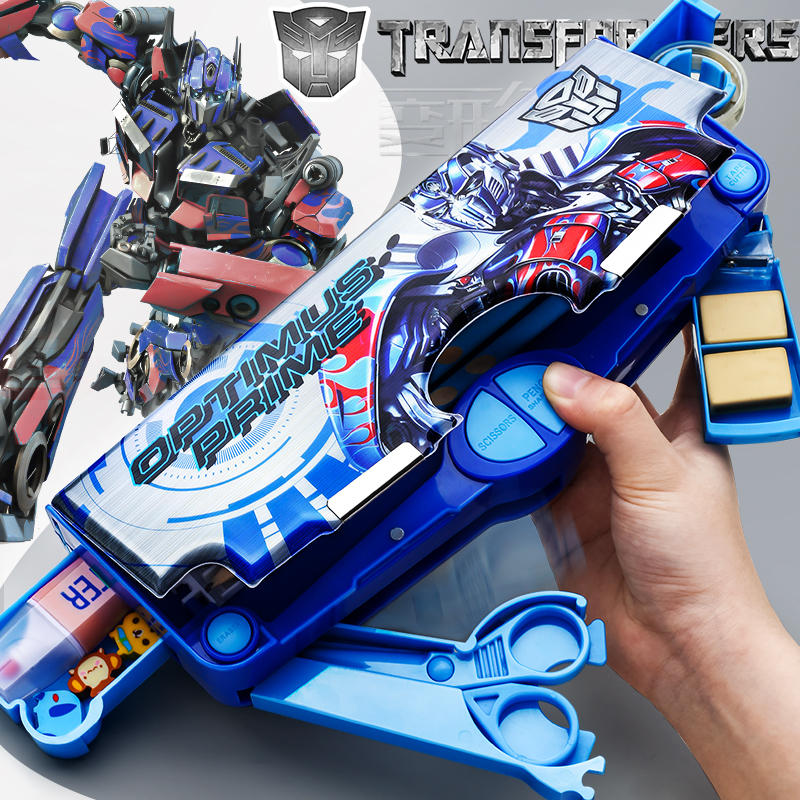 Transformers stationery box 2020 new multi-function pencil box boys boys trend cool boys primary school students with kindergarten children advanced automatic double-layer password toy drop resistance