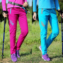 Outdoor quick-drying pants womens summer thin section mountaineering hiking large size slim elastic breathable quick-drying pants sports trousers