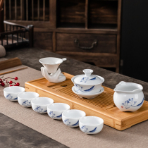 Special Price Kung Fu Tea Suit Qinghua White Porcelain Ceramic Home Tea Maker Kung Fu Home Cover Bowl Whole Set Teapot