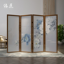 New Chinese style lucky screen partition living room entrance Hotel bedroom free installation occlusion Flower rich peony folding screen