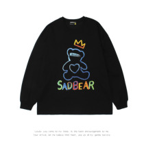 BYHH personality retro cartoon bear long sleeve T-shirt mens and womens round neck loose early autumn harbor flavor couple sweater jacket
