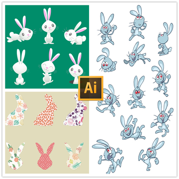 卡通动漫画可爱花纹白色兔子头像海报设计ai/eps矢量图片素材i232