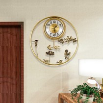 New Chinese style light luxury copper living room clock wall clock Household fashion creative clock wall hanging Chinese style atmosphere mute
