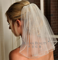 2020韩式新款新娘短款头纱结婚头饰珍珠小头纱带发梳摄影配饰