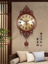 New Chinese solid wood hanging bell living room home fashion atmosphere creative retro clock hanging wall hanging watch Chinese wind watches