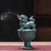 Household incense burner sandalwood lion Xuan De furnace large indoor Zen ceramic pan incense burner home creative ornaments