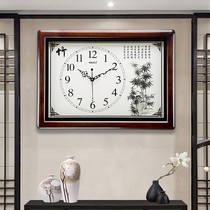 Large Chinese mute solid wood retro wall clock antique living room bedroom luxury quartz classical simple clock