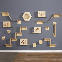 Cat climbing frame Wall-mounted solid wood cat nest tree cat wall-mounted platform grab post board Wooden wall space capsule cat grab post