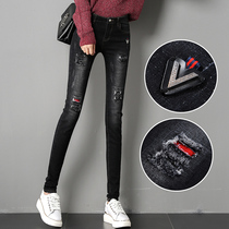 Broken jeans women's 2021 fall winter new high waist slim tight Joker pencil pants black nine-point leggings
