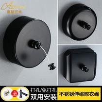 Clothes pole balcony black clothesline telescopic non-perforated invisible drying rack stainless steel wire shrink bathroom artifact