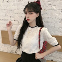 Summer 2021 New Korean version Joker fashion white pullover loose knit base shirt womens short sleeves on clothes tide