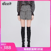 Dzzit Landscape Winter Shop 2019 New Chequered Waist Seal High Belt Suit Shorts for Women 3G4Q1013W