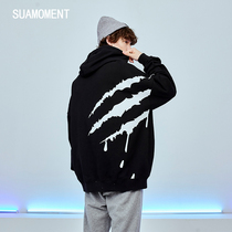 Suamoment scratch side big blood claw Hoodie cover hip-hop loose fashion brand couple national fashion Hoodie