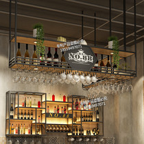 Bar hanger Wrought iron industrial wind upside down wine glass rack Bar hanging wine cabinet Restaurant wine rack shelf decoration