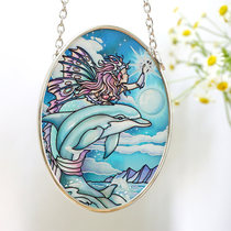 Deep sea bar American card sophisticated meritocratic mermaid hand-painted glass pendant garden terrace Christmas birthday present