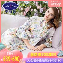 Q an Lifang women's ins silk cotton nightdress with 5-sleeve shirt type printing household pajamas el7778