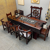 Old boat wooden keel tea table and chair combination solid wood furniture kung fu big tea table tea set Integrated Office shop