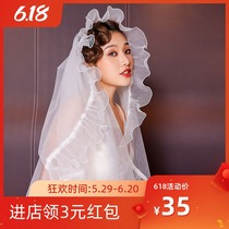 New Korean wave edge wedding dress head dress white short bridal head dress women's travel photography light dress headdress super Fairy
