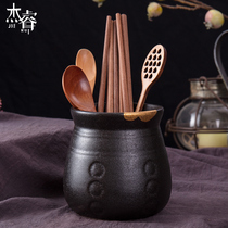 Japanese ceramic chopsticks tube household kitchen chopsticks basket chopsticks cage round drain chopsticks spoon storage shelf