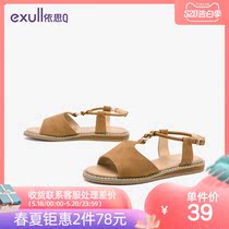 清仓特卖依思q夏时尚金属扣凉鞋女休闲坡跟网红潮百搭女鞋