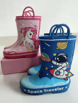 2019 male and female children primary and secondary school students rubber material unicorn astronaut middle tube non-slip rain boots rain shoes