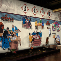 Characteristic hot pot restaurant barbecue restaurant background wallpaper hand-painted Chinese retro decoration mural hotel noodle restaurant decoration wallpaper