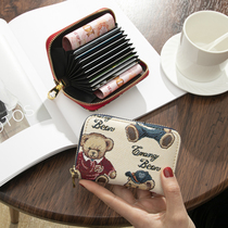 Canvas Card Bag Woman Style Delicate And Small Cute Cartoon Small Bear Card Holder Document Bag Large Capacity Multi-Position Cover Mesh Red