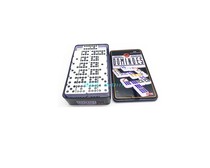 2021 New 5210 black iron box melamine Domino set 55 double nine white background black dot Domino