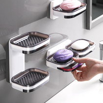 Soap box non-perforated suction cup wall-mounted creative double-layer drain rack home toilet bathroom soap rack